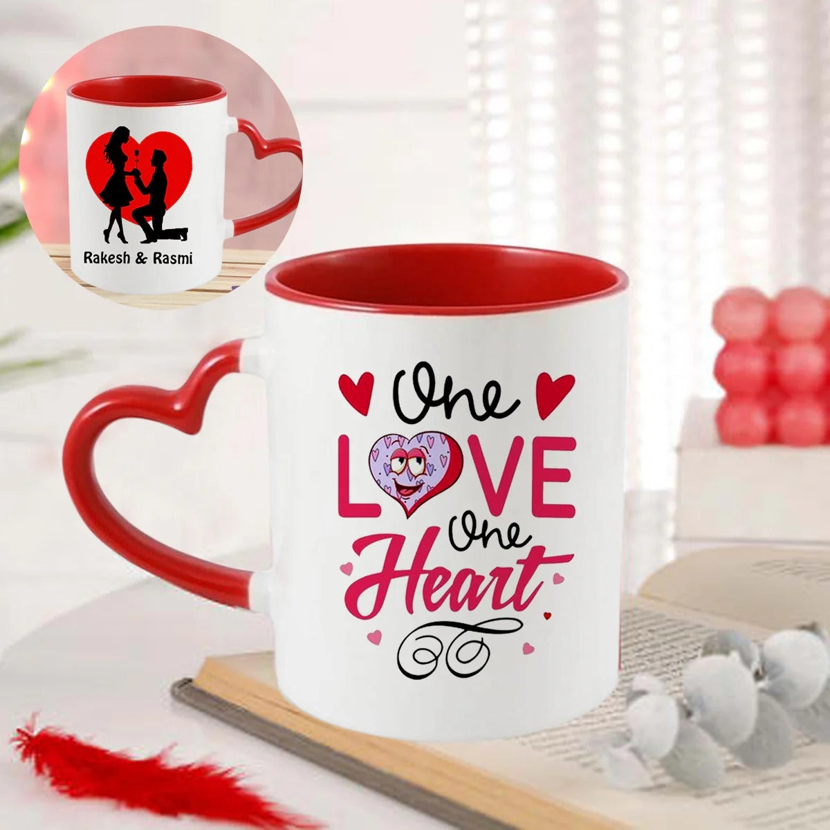Customizer Heart Handle Inner Red Mug - With Pics/Name/Logo