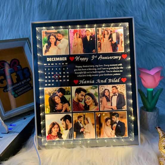 3D Customized Lighting Mirror Frame 8*10 With Pics - Family Memories - Couple Gift - Shalimar Prints