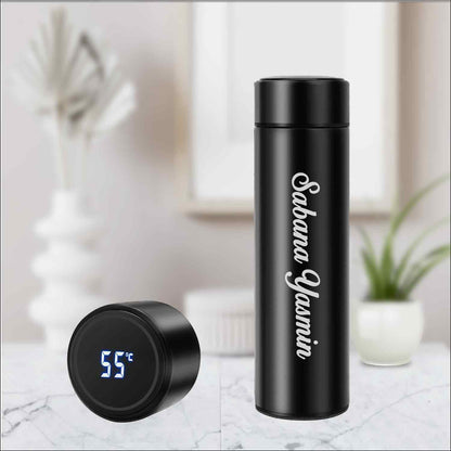 Customized Stainless Steel Black Temperature Bottle Marked with Name/Logo