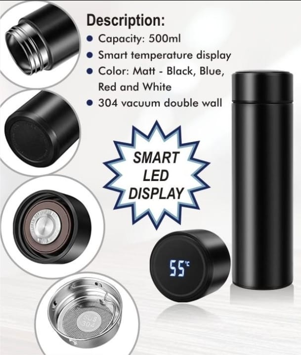 Customized Stainless Steel Black Temperature Bottle Marked with Name/Logo