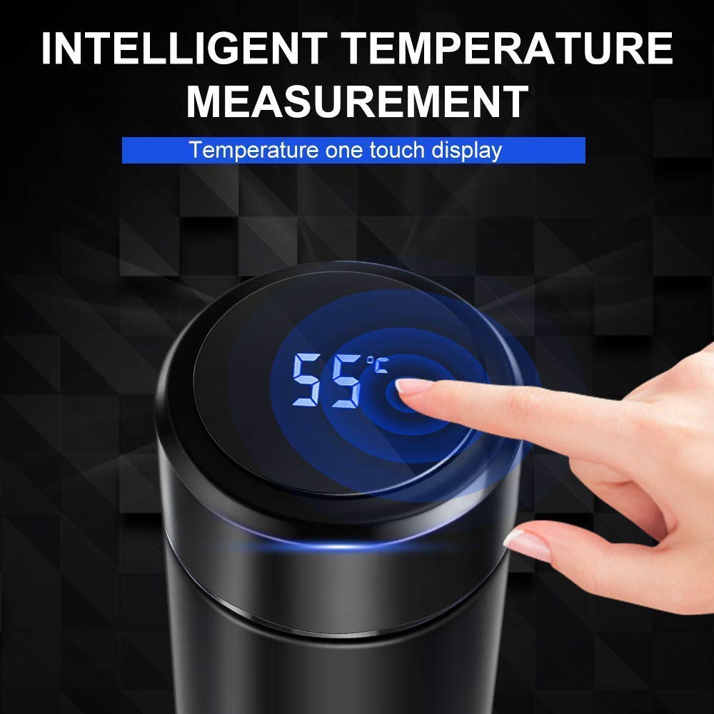 Customized Stainless Steel Black Temperature Bottle Marked with Name/Logo